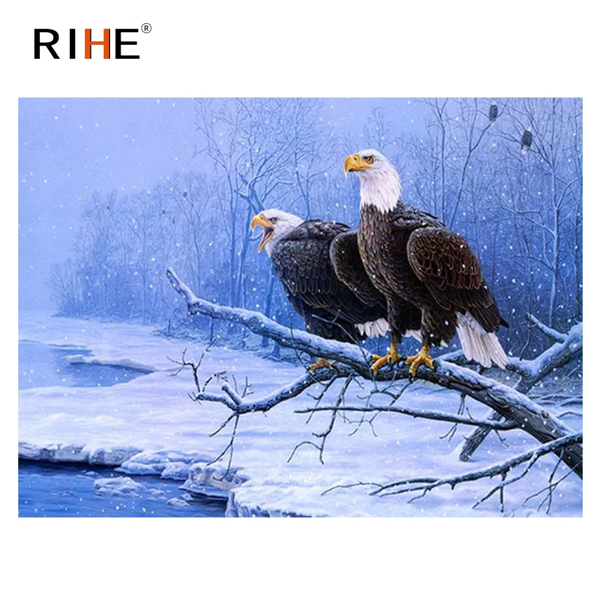 

RIHE Snow Eagle Diy Painting By Number Bird Oil Painting On Canvas Hand Painted Cuadros Decoracion Acrylic Animal Paint Home Art