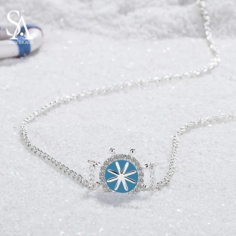 

SA SILVERAGE 925 Sterling Silver Daughter & Mom Pendant Necklaces For Girls & Women 2018 New Arrivals Cute Rudder Fine Jewelry