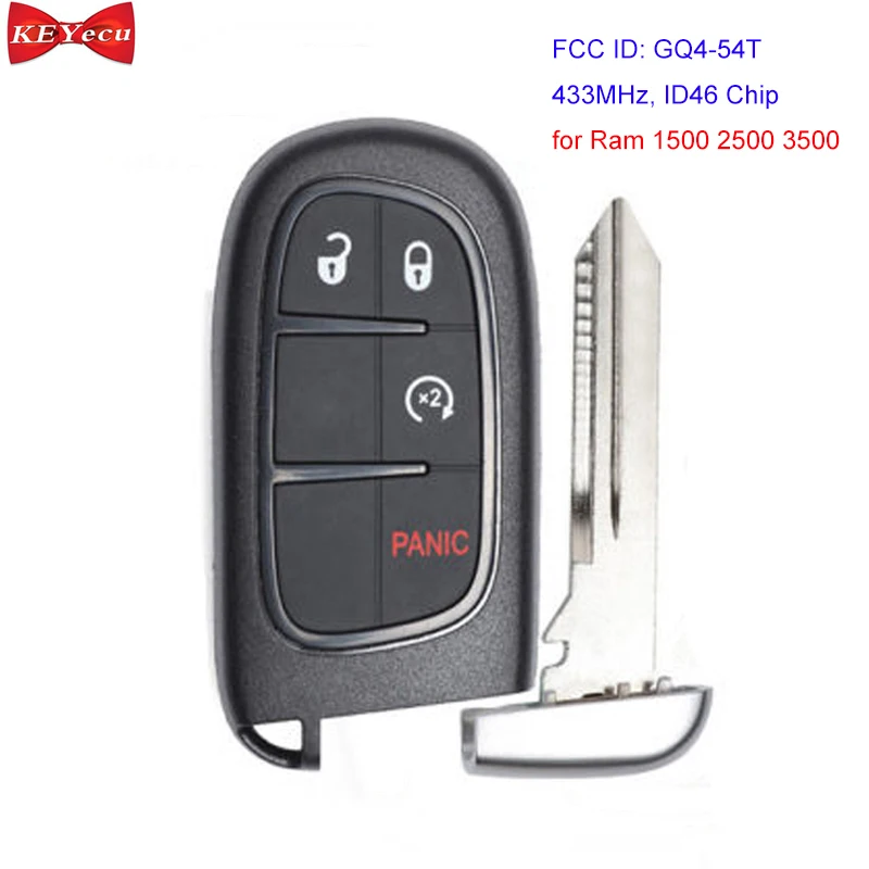 

KEYECU for RAM 1500 2500 3500 2013-2019 Remote Car Key Fob 4 Button ID46 Chip 433MHz GQ4-54T