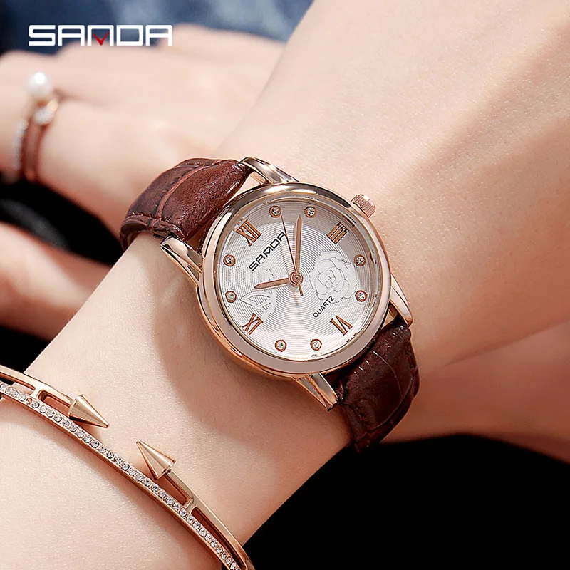 Flower Dial Design Women Watches Luxury Fashion Dress Quartz Watch SANDA Popular Brand Ladies Leather Wristwatch reloj mujer New Flower Dial Design Women Watches Luxury Fashion Dress Quartz Watch SANDA Popular Brand Ladies Leather Wristwatch reloj mujer New