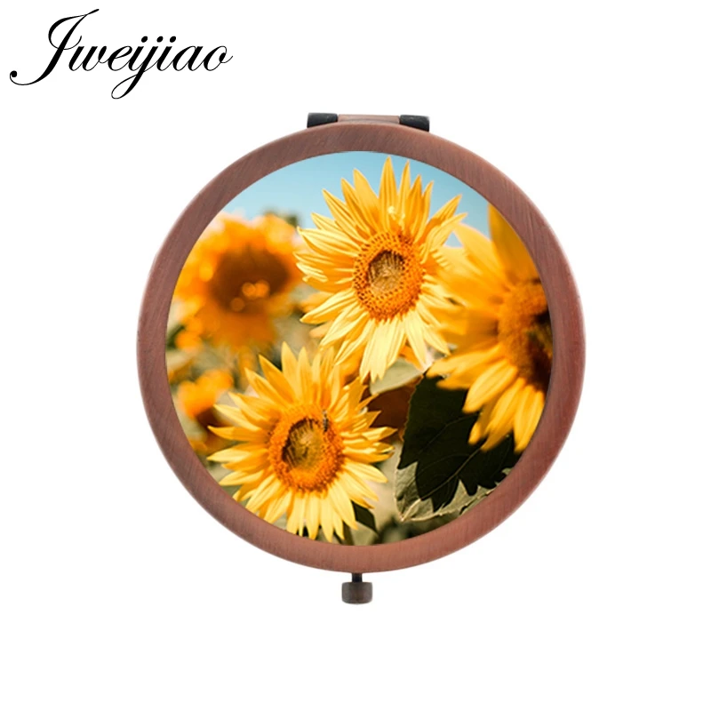 JWEIJIAO Sunflowers art diy компактное зеркало Хризантема Лотос фото напечатанные декорации маленькие зеркала для девочек KL86