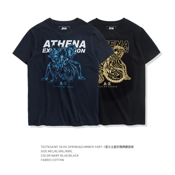 

TEE7 Men Casual Short Sleeve T-shirts Japan Anime Saint Seiya Cotton Blue Printed Male Male O-Neck Top Cheap Slim Fit Blouse
