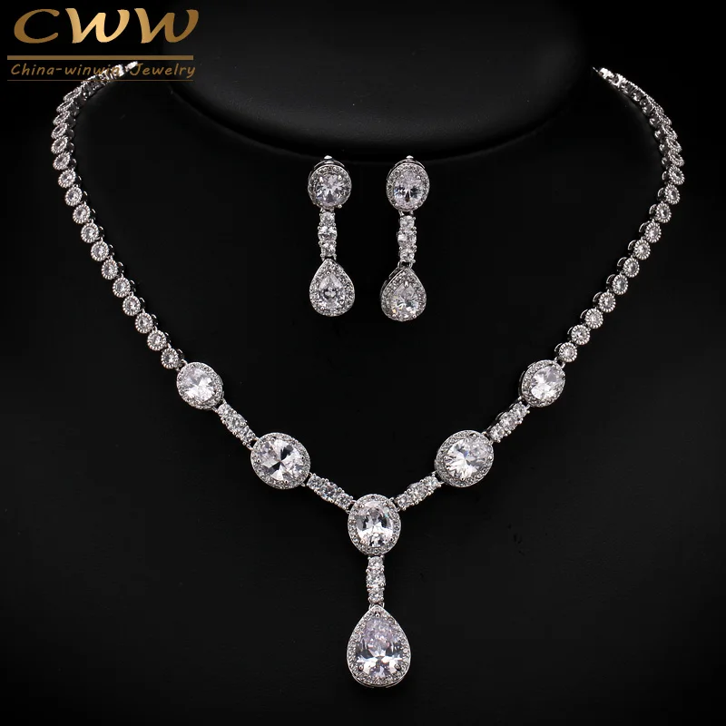 

CWWZircons White Gold Color Sparkling Big Round African Women Wedding Cubic Zirconia Jewelry Sets For Brides Accessories T253