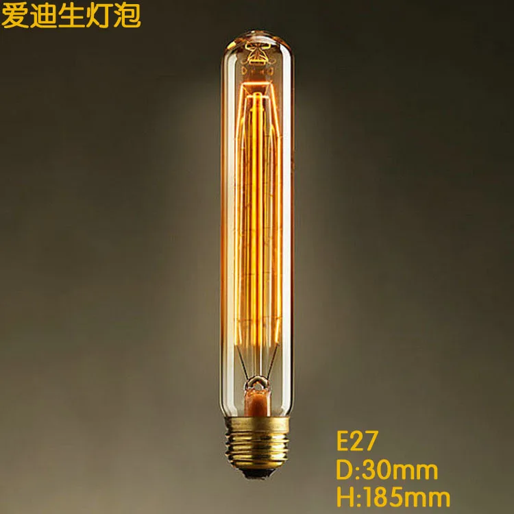 T185 e27 Dimmable 10mm Antique Filament Tungsten tube Edison European American decorative light lamp font b