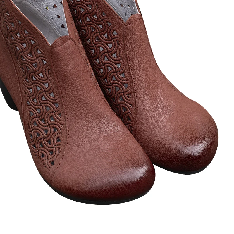 2019 Vintage Femmes Creux Cuir Hauts Brown Sandales Bottes Romaines Printemps Marque Xiangban Véritable Talons Red D'été DW29EHI