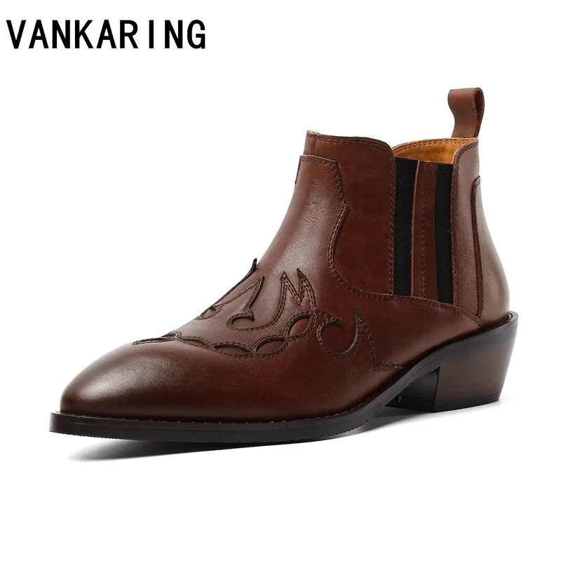 

retro genuine leather ankle boots for women high heel sexy pointed toe autumn winter fashion shoes woman botas mujer botte femme