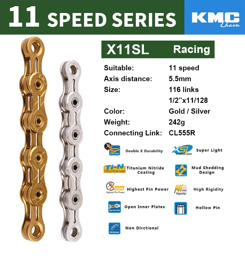 Flash Deal KMC Chain 116 Links 8/9/10/11 Speed Bike Chain With Missing Connect Link Silver Gold Golden Light MTB Road Racing Bicycle Chain 17