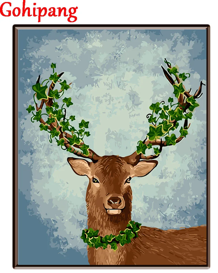 Framed Diy Digital Oil Painting By Numbers Deer pictures Home Wall Decor Hand Canvas 40X50cm | Дом и сад
