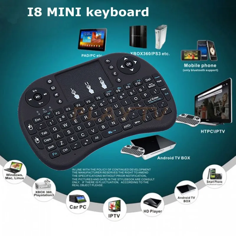 i8 2,4G мини беспроводной английский литиевый перезаряжаемый аккумулятор клавиатура воздушная мышь и тачпад для android tv box PC ноутбук