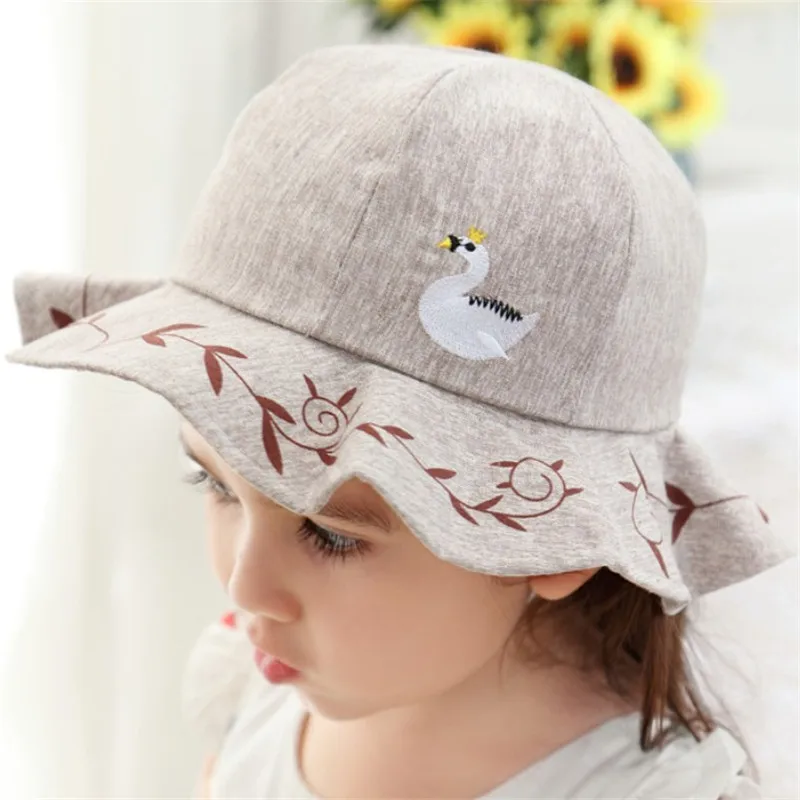 New Spring Baby Hat Girls Sun Hat Cute Swan Toddler Summer Baby Hats Kids Beach Bucket Cap Children Accessories