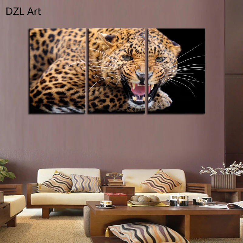 Unframed 3 sets Ferocious Leopard Canvas Painting Art Cheap Picture
