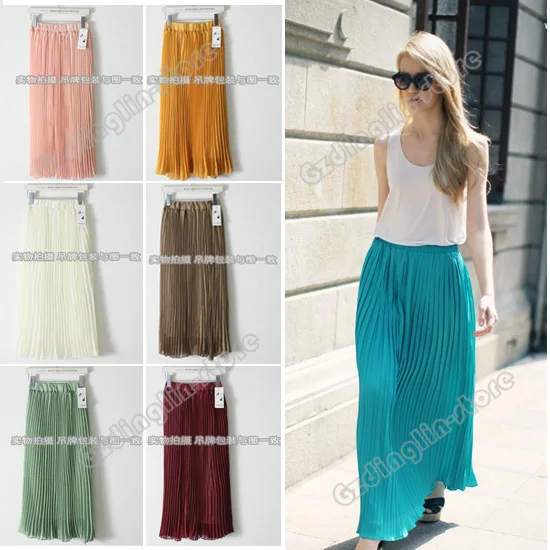 2013 New Women's Bohemian Pleated Wave Chiffon Maxi Long Skirt Beach 8 Colors #481 | Женская одежда