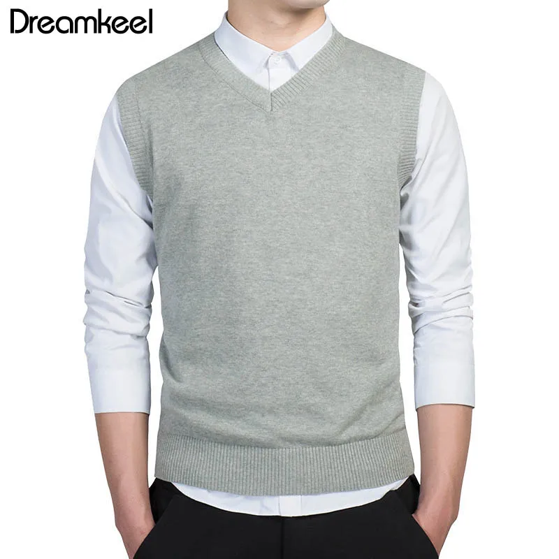 Пуловер свитер жилет брендовая одежда мужская осень v-образный вырез тонкий жилет Свитера без рукавов мужской теплый свитер хлопок Повседневный Y - Цвет: Серый