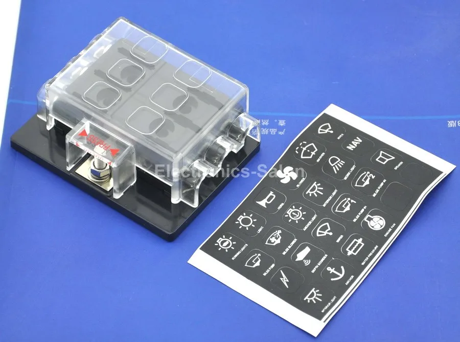 6 Position ATO/ATC Fuse Panel, W/Cover and Label, Fuse Block.in Fuses