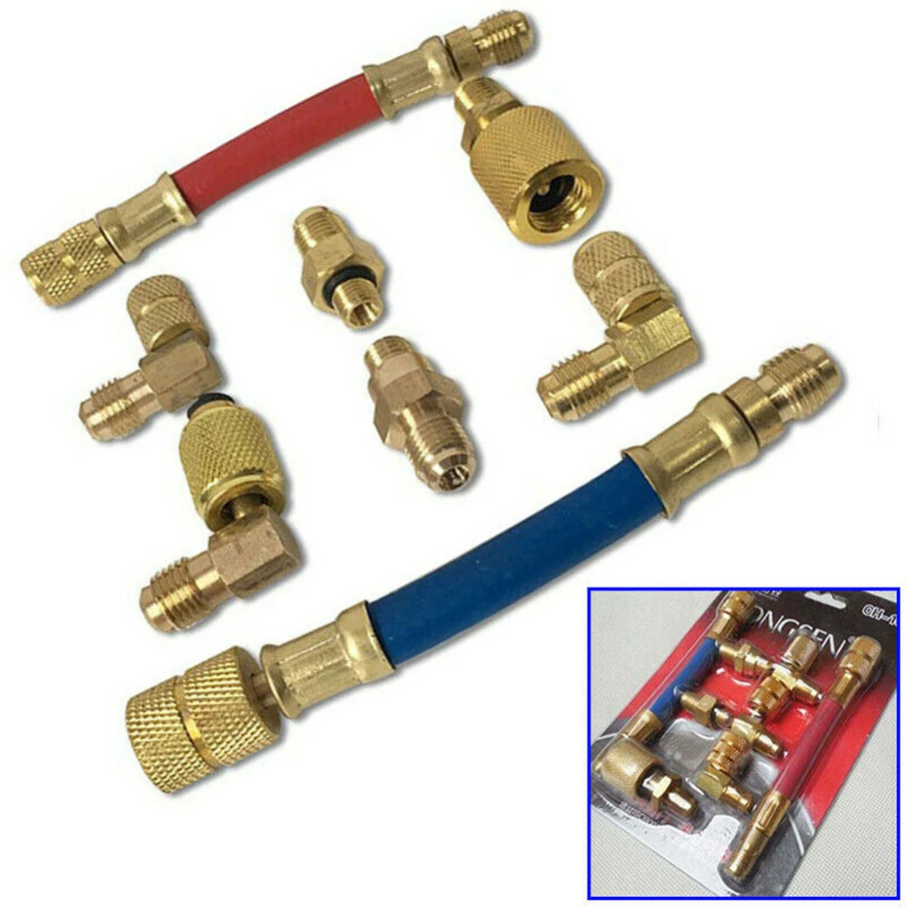 

8pcs Car Air Conditioning Refrigeration Connector Adapter Hoses Set Kit for R134A R12
