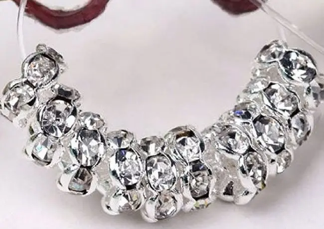 6 мм 8 мм 10 мм 12 мм p5353 Белый Кристалл Rhinestone металла волна Rondelle Spacer посеребренный для творчества свободный браслет с бусинами ремесла