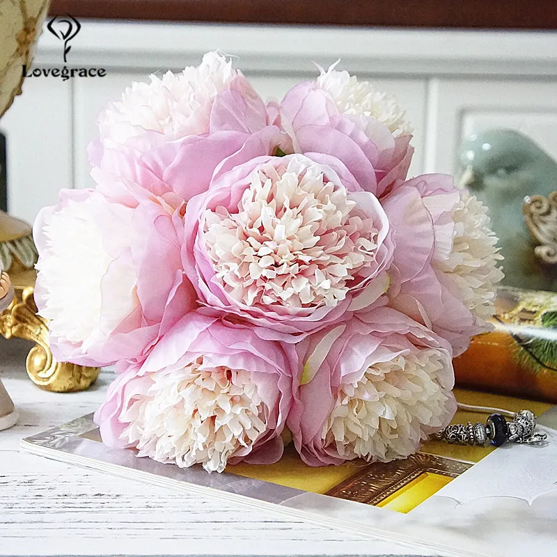 silk peony flowers artificial wedding bouquet fake flowers home floral decor (3)