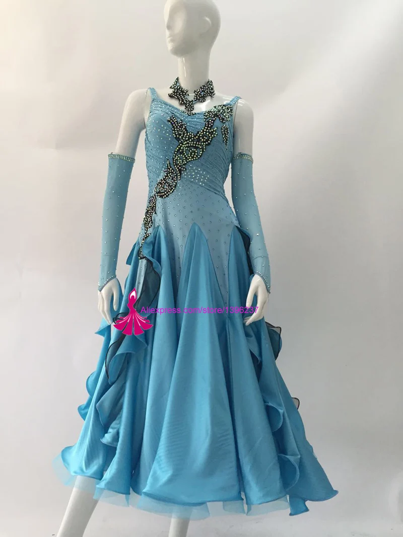 

Lake Blue Standard Ballroom Dance Dresses Adult High Quality Custom Made Competition Tango Waltz Ballroom Dancing Skirt Women