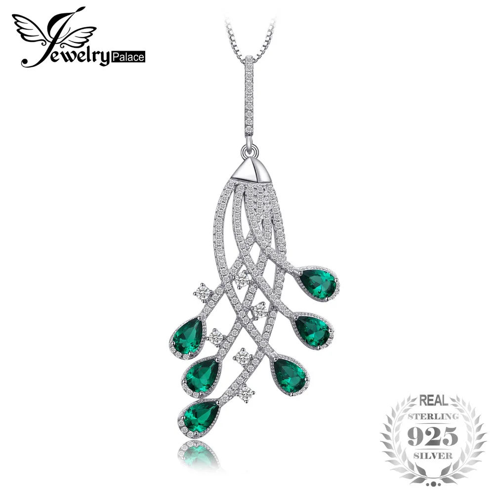 

JewelryPalace 2ct Nano Russian Simulated Emerald Party Pendant Necklace 925 Sterling Silver 18 Inches Box Chain Gifts For Girlls