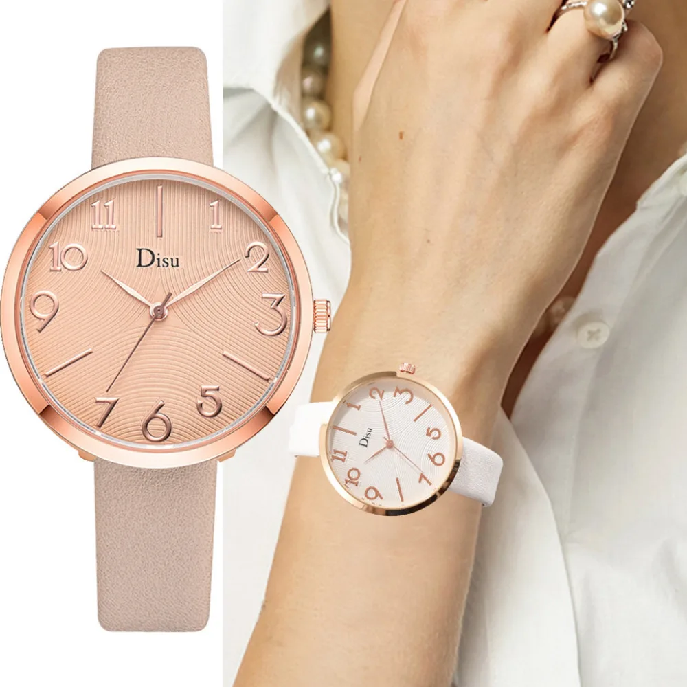 Disu Women's Watches Luxury Fashion Lady Leather Belt Watch Creative Number Analog Quartz Watch Montre femme Simple Clock