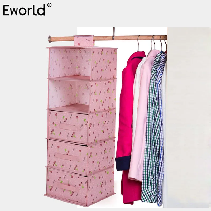 

Eworld Multilayer Wardrobe Hanging Storage Organizer Moistureproof Clothes Underwear Storage Bag Magic Tape Closet Container Box