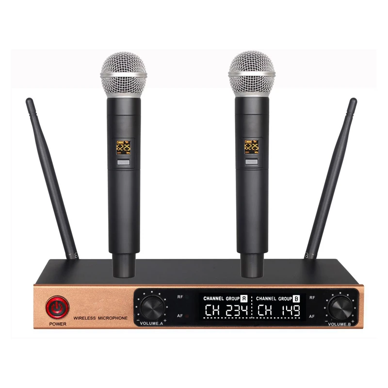 

LEORY LE-730 FM 610-670Mhz Wireless KTV System Microphone Receiver + 2 Transmitter LCD Function Display 30m For Meeting KTV