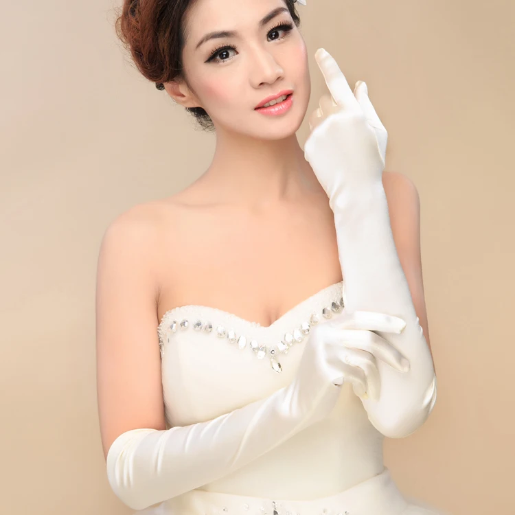 

Wedding Accessories 2016 New In Stock Ivory White Long Satin Finger Drape Bride Wedding Gloves Bridal Gloves Free Shipping