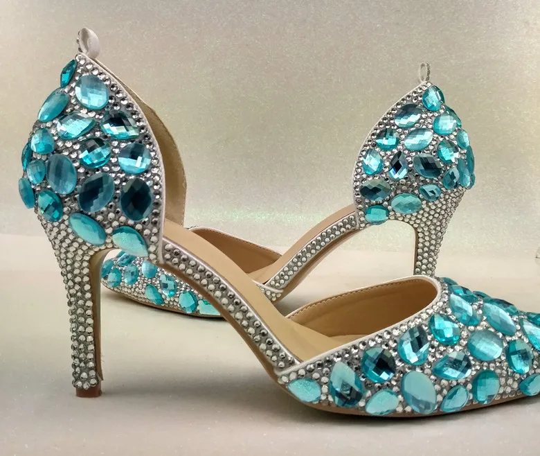 Небесно-Голубой роскошные стразы свадебные туфли с сумочкой в комплекте с ремешком на щиколотке обувь со шнуровкой Женская обувь с острым носком; обувь на высоком каблуке Большие размеры 34–42 - Цвет: 8cm  shoe