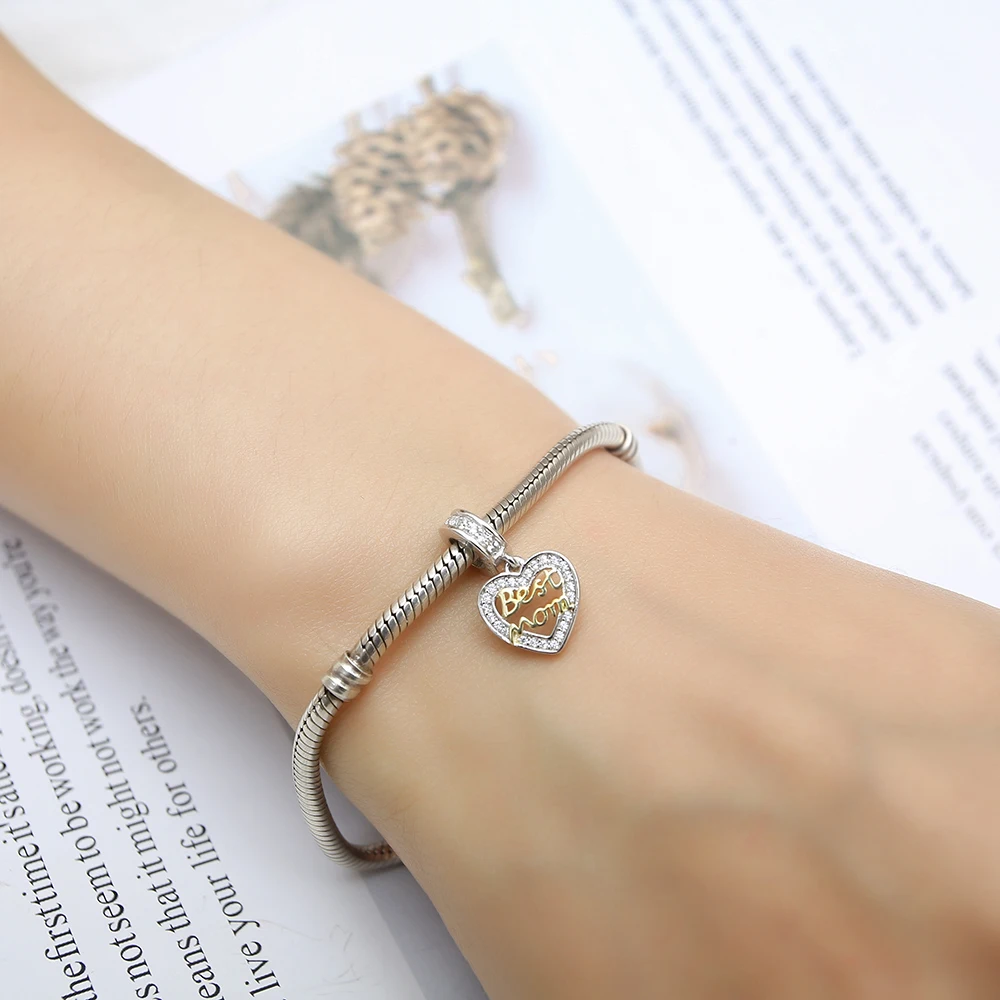 Mom Heart Pendant Fit Pandora Bracelets Charms Silver 925 Original Beads Authentic 925 Silver Charms Jewelry Making Dropshipping (3)