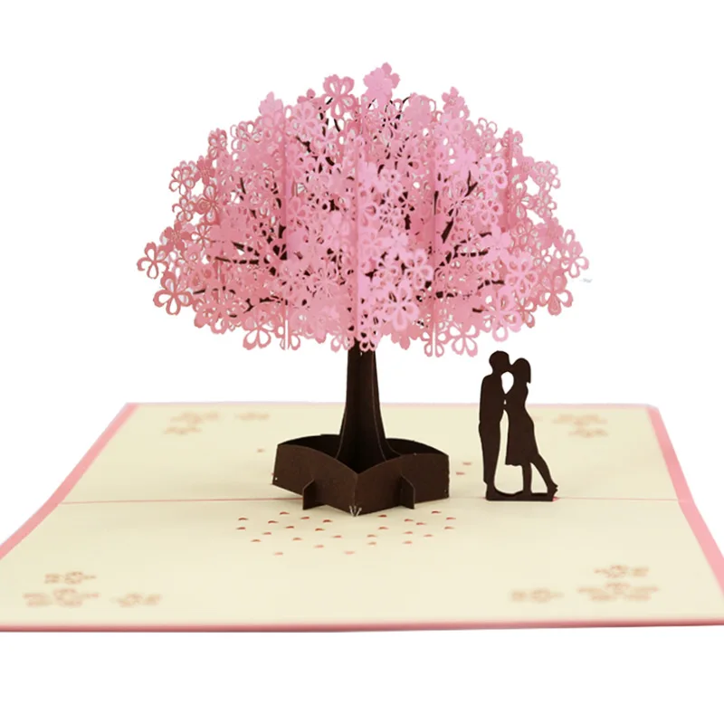  3D Pop UP Cards Cherry Tree Wedding Invitations Cards Valentine's Day Anniversary Greeting Card Gre - 33027645879