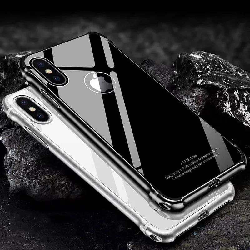 

Original Metal Case For iPhone 7 6 6S Plus Aluminum Frame+Tempered Glass Case Hard Protective cover for iPhone X