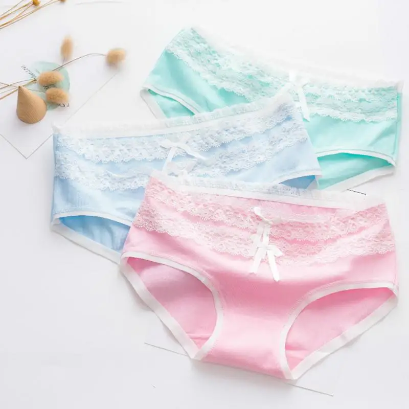 New Harajuku Women lingerie Cute Sweet Style Girls Panties Cotton Soft Breathable Lace Bow knot