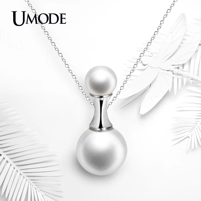 

UMODE Simulated Pearl Necklace New Arrival Bijoux Female Rhodium color Pendant Necklaces For Women Luxury Jewelry AUN0220B