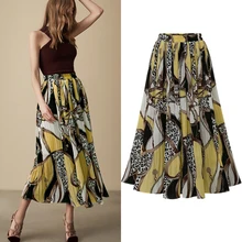 MUMUZI сезон: весна–лето Женская гофрирующая юбка Винтаж Высокая талия юбка цветок длинные юбки Новая модная юбка с металлическим отливом женский