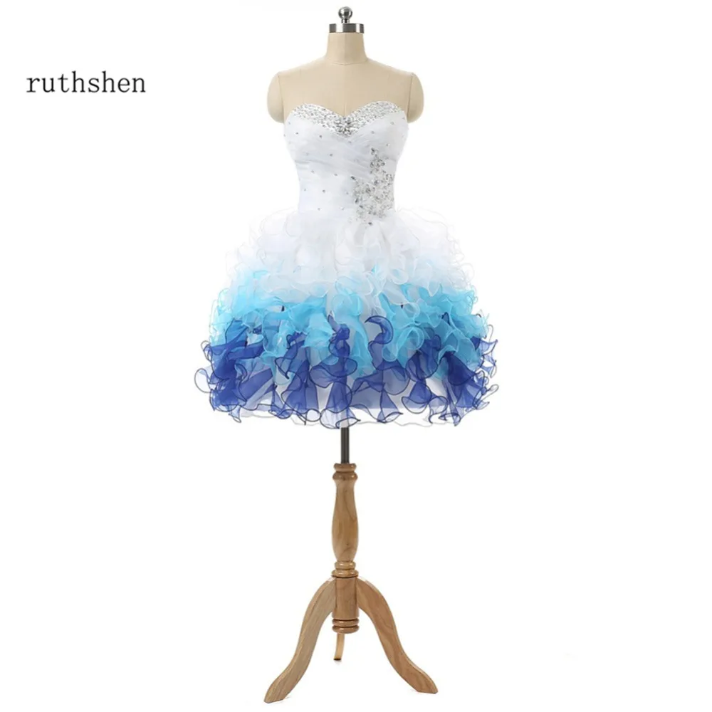 Ruthshen короткое белое платье для выпускного вечера с лиф сердечком с блестками бисером оборками Дешевые мини 8 класс выпускные платья