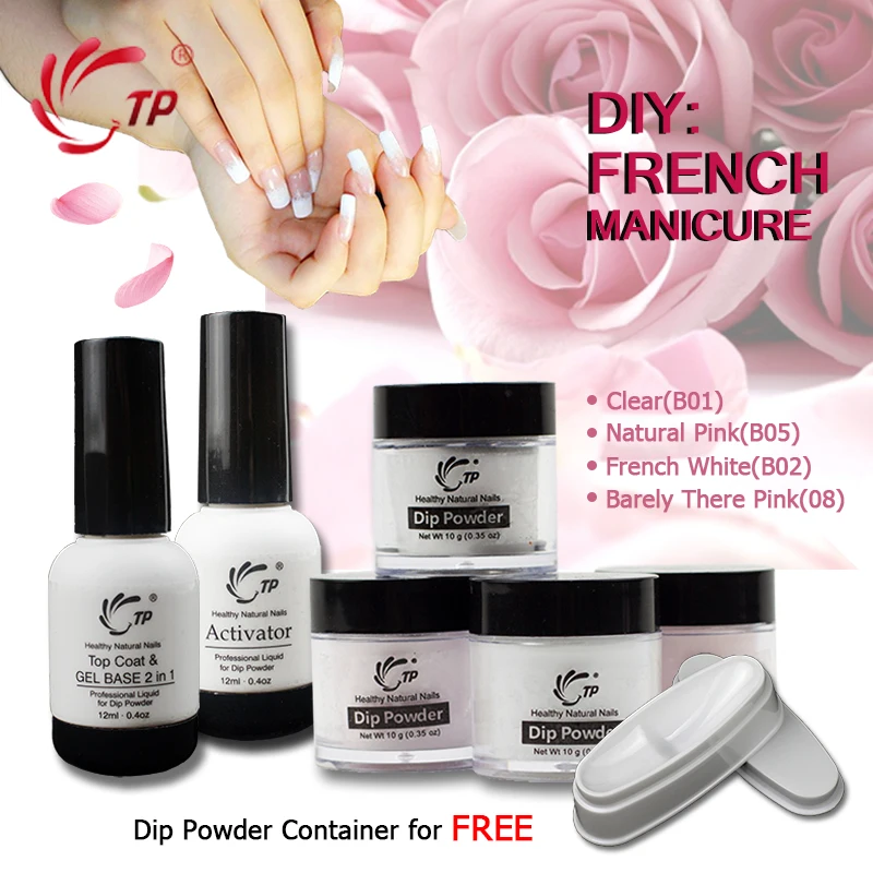 

TP 7pcs Nail Dipping Powder starter kit Top Coat Gel Base + Activator + 4 Color Dip Powder + Try / Sanding Polishing Files Set