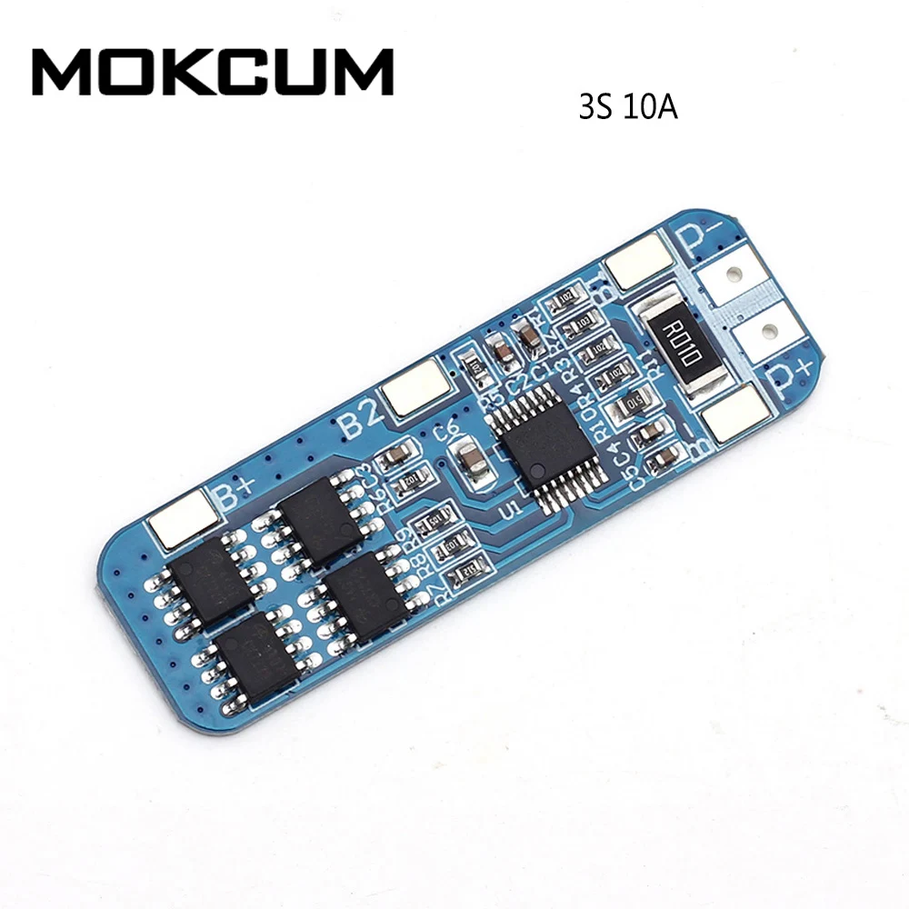 

3S 10A 12V Lithium Battery Charger Protection Board Module for 3pcs 18650 Li-ion Battery Cell Charging BMS 11.1V 12.6V