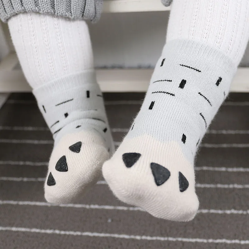 Носки с рисунком лапы для малышей, противоскользящие носки для малышей хлопковые носки для малышей зимние плотные теплые носки для маленьких мальчиков и девочек