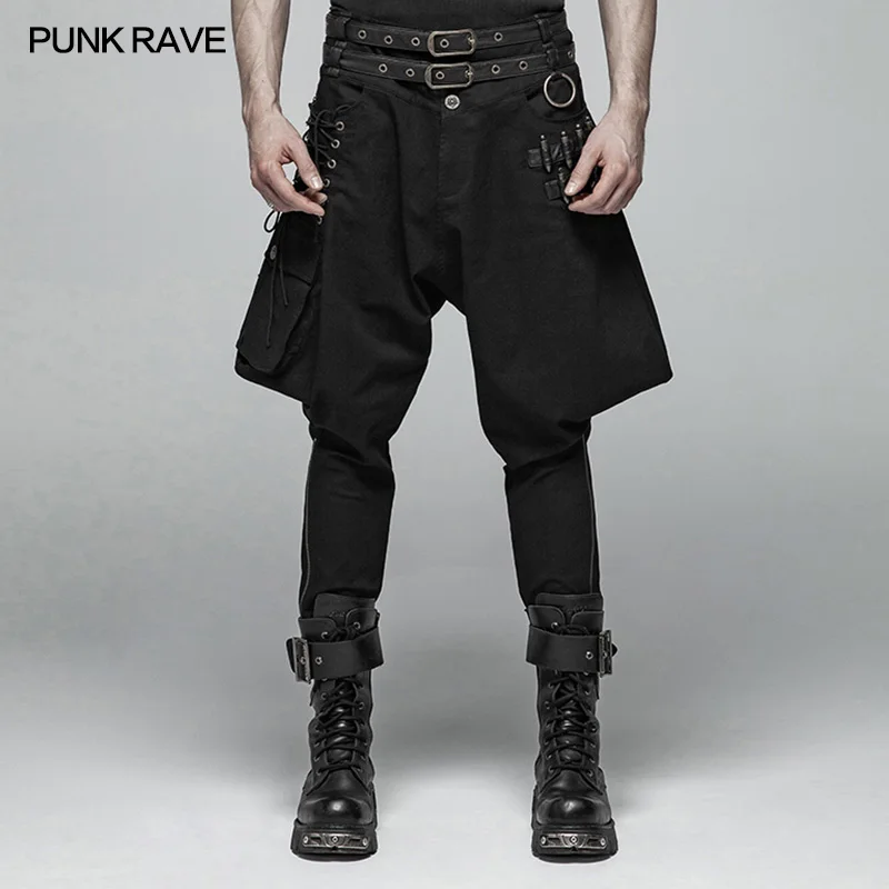 

PUNK RAVE Men's Steampunk Bullet Breeches Fashion with Belt Big Pocket Zipper Hiphop Fashion Men Pants