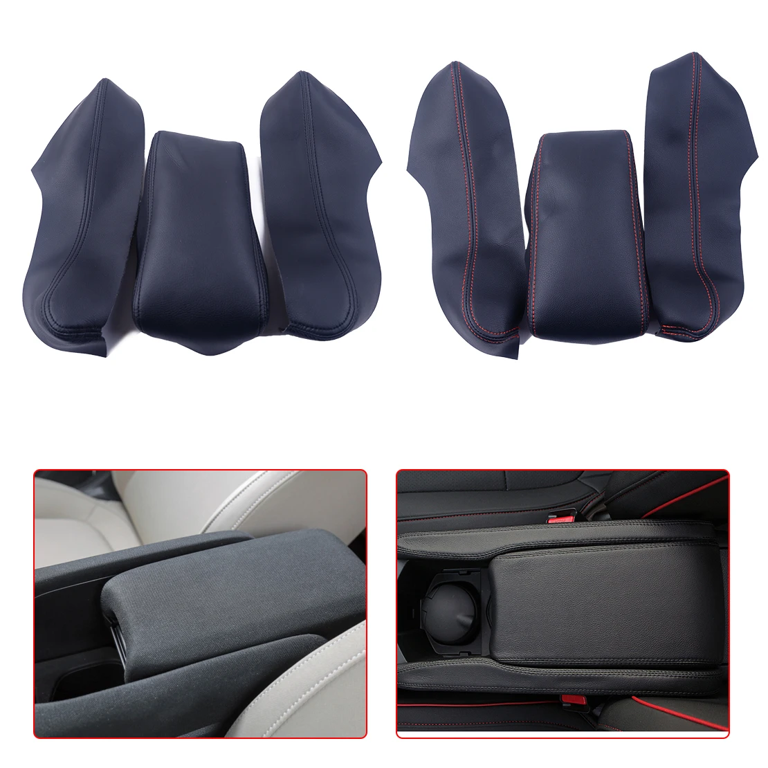 beler 3pcs/set Car Auto Black Center PU Leather Door Panels Console