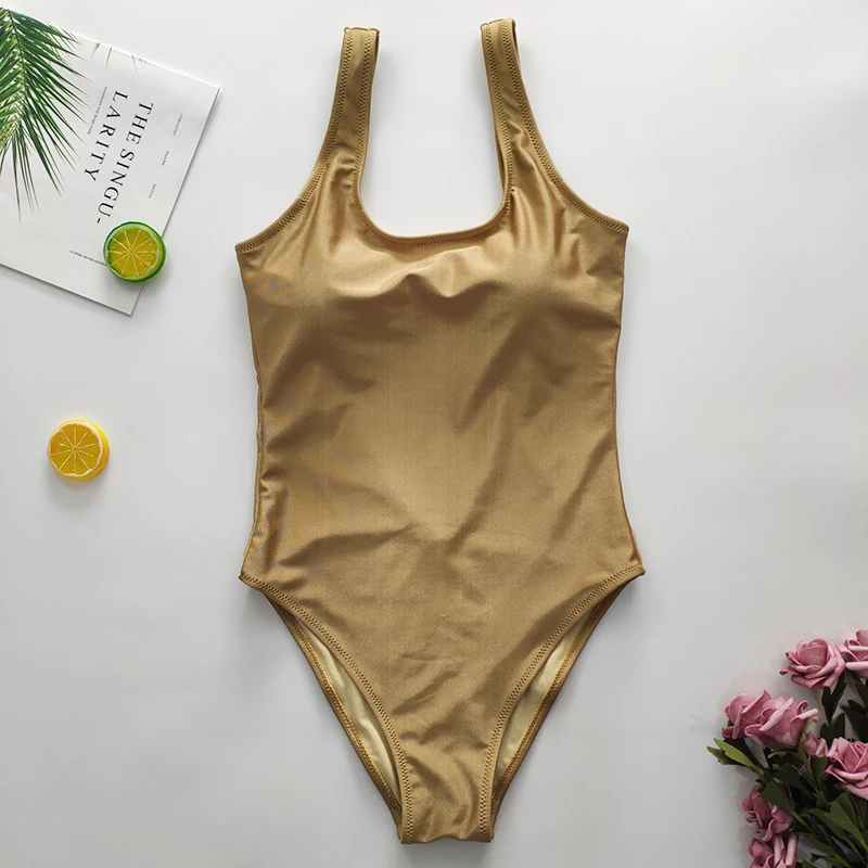 

Shiny Golden Sexy Swimwear Women One Piece Swimsuit 2019 Summer Beach Wear Bandage Monokini Swimsuit Swim Bodysuit