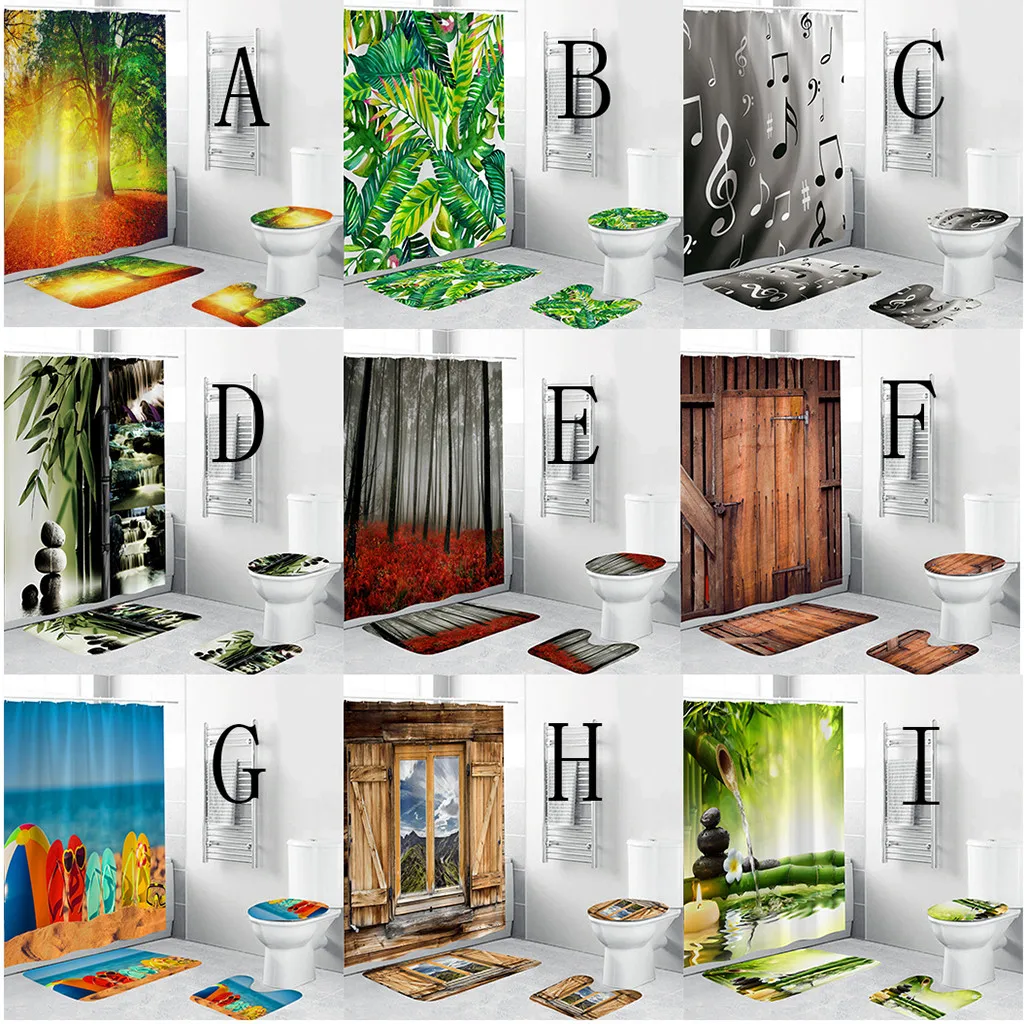 

ISHOWTIENDA 4PCS Non Slip Toilet Polyester Cover Mat Set Bathroon Decor Waterproof Bathroom Shower Curtain