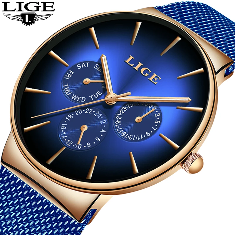 

New LIGE Mens Watches Top Brand Luxury Simple Calendar Clock Mesh belt Waterproof Analog Quartz Wristwatch Relogio Masculino9936