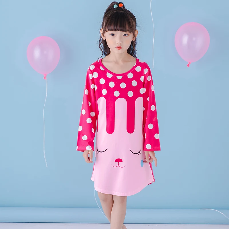 Весенне-осенняя ночная рубашка для больших девочек, Пижамы Детская ночная рубашка с длинными рукавами, милое детское спальное платье с рисунком для девочек HX1179