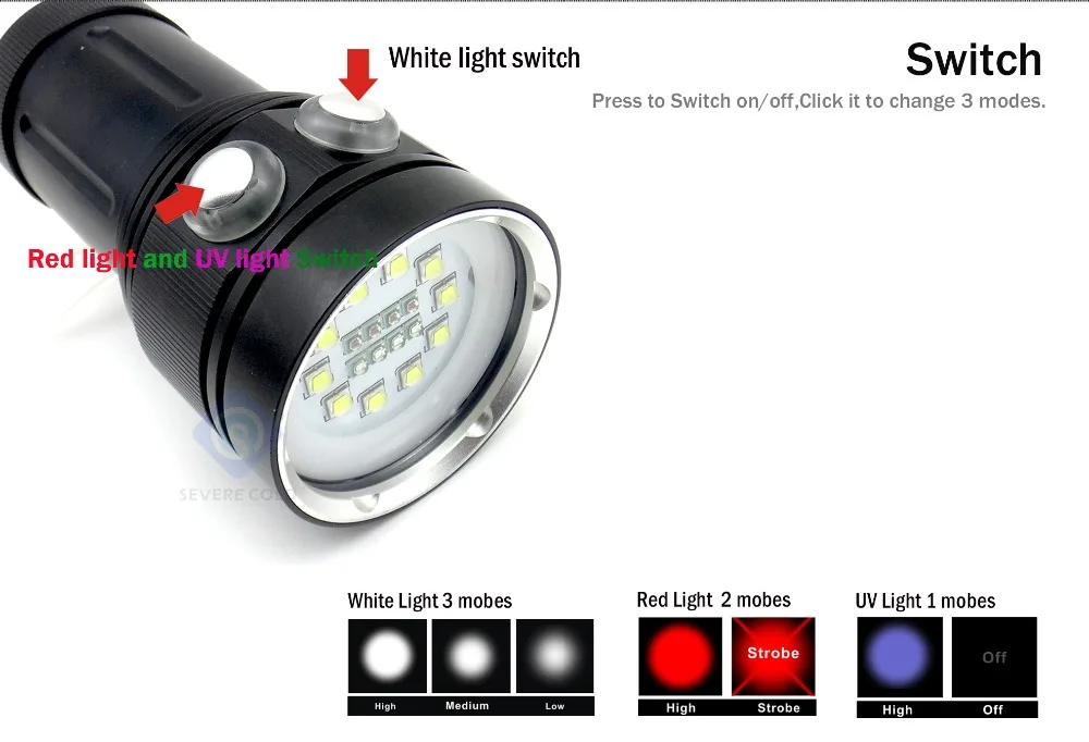 Высокое качество Профессиональный XML L2 светодиодный белый красный УФ-светильник светодиодный фонарь подводный видео дайвинг вспышка светильник лампа подводный дайвинг светильник