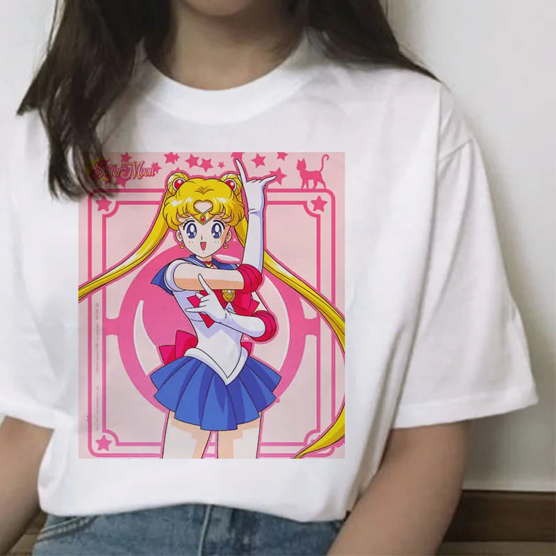 Sailor Moon футболка летняя Harajuku женская с милым принтом Ullzang Kawaii коротким рукавом