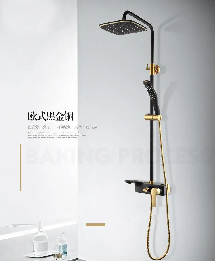 Free Shipping Europe style Rainfall Shower Faucet Set Wall Mounted bathroom black and gold finished Mixer Luxury Bath Faucet set