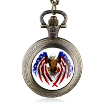 Высококачественный винтажный античный американский флаг циферблат кварцевый Карманный кармашек для часов цепочка унисекс подарок для мужчин и женщин CF1061