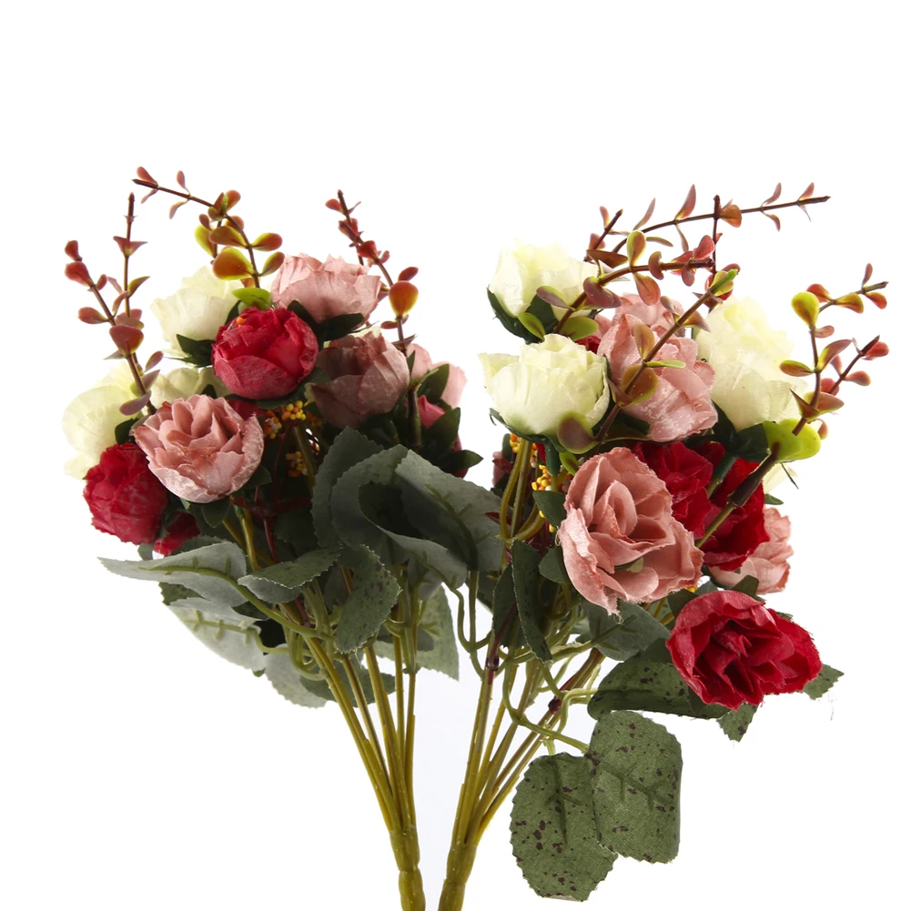 2 букет 42 голов искусственная Роза Шелковый цветочный букет домашний Свадебный декор