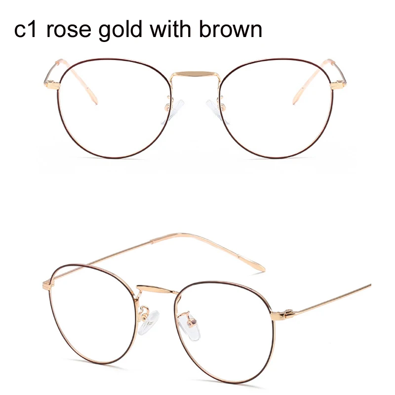 1rose gold Компьютерные очки, оправа для очков, анти-синий светильник, очки, Антибликовая оправа для очков, женские круглые прозрачные линзы, поддельные очки - Цвет оправы: 1rose gold
